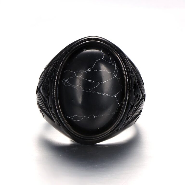 Rings Black Turquoise Patterned Stainless Steel Ring