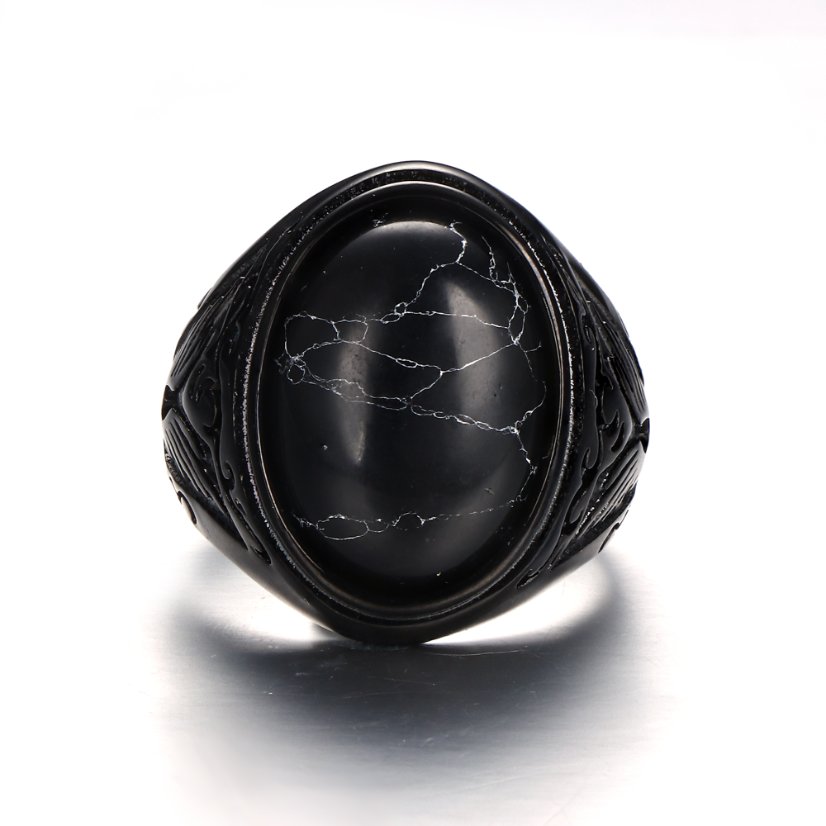 Rings Black Turquoise Patterned Stainless Steel Ring